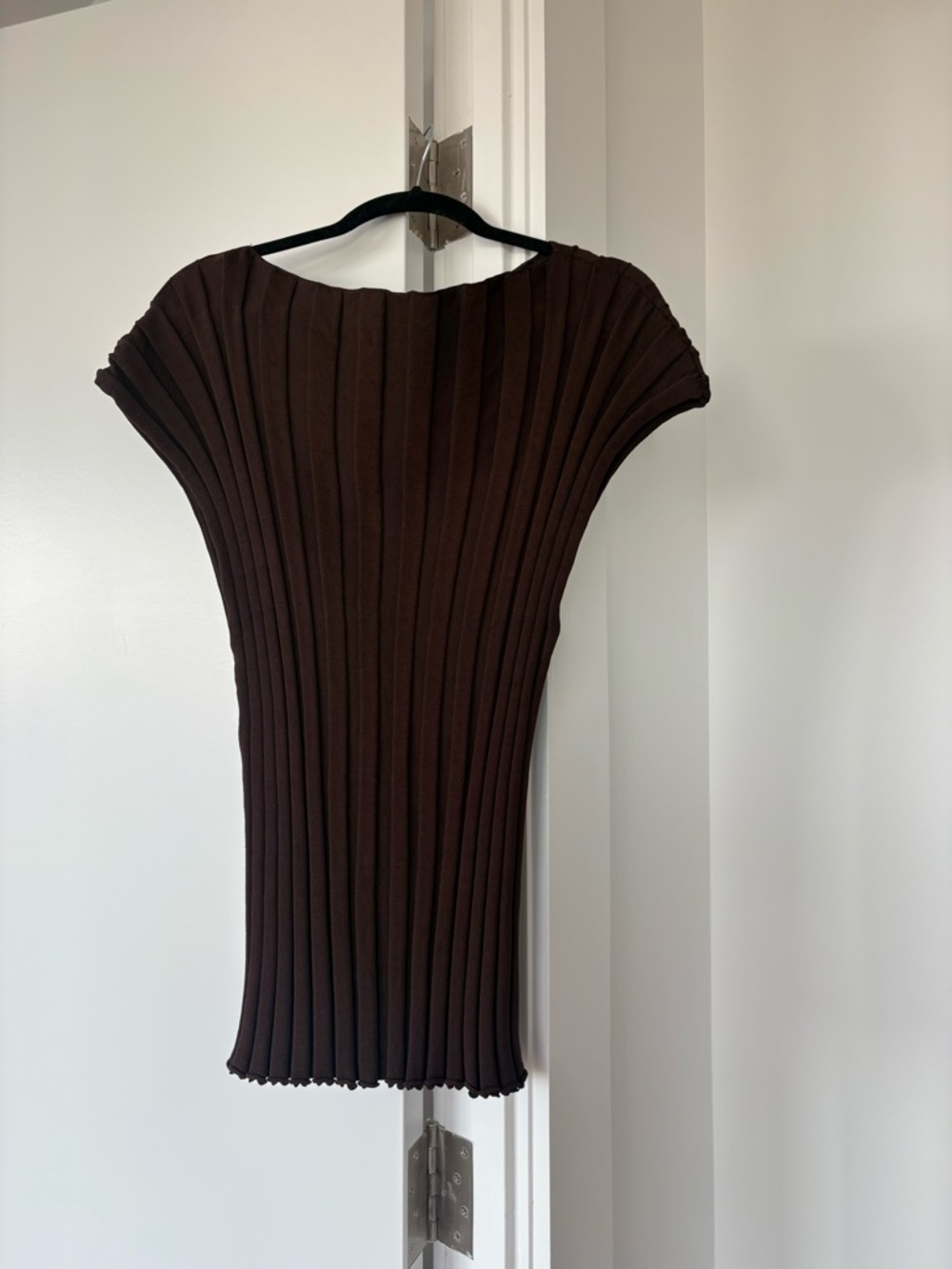 DISSH Ribbed Stretch Knit Top in Dark Brown